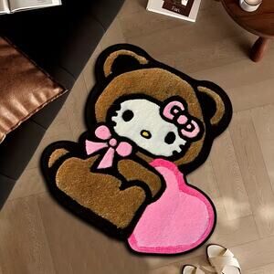 Cute Hello Kitty Bear Heart Valentine, Valentine's Day Accent, Throw Rug Doormat